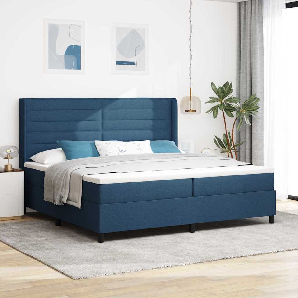 LED Box Spring Bed met matras Blauw 200 x 200 cm Stof is nu te koop bij PeponiXL, paradijselijk wonen!