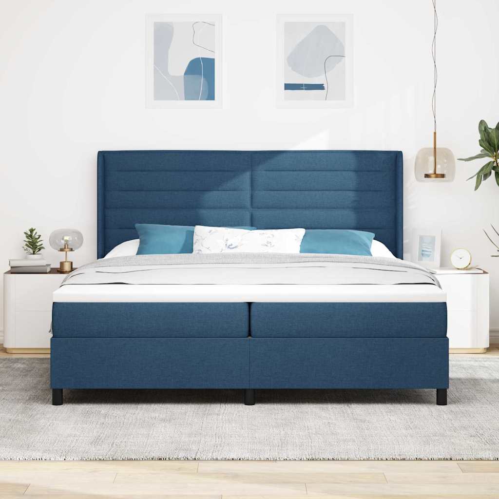 LED Box Spring Bed met matras Blauw 200 x 200 cm Stof is nu te koop bij PeponiXL, paradijselijk wonen!