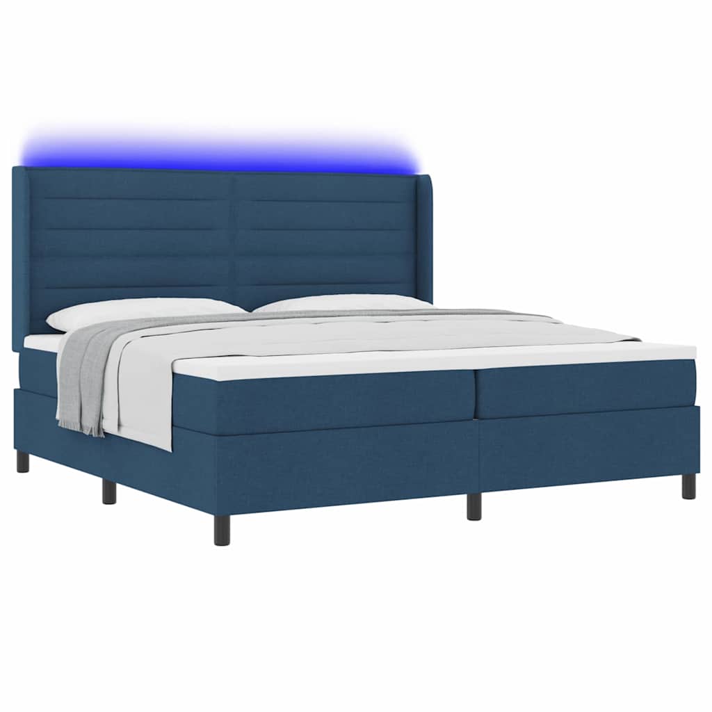 LED Box Spring Bed met matras Blauw 200 x 200 cm Stof is nu te koop bij PeponiXL, paradijselijk wonen!