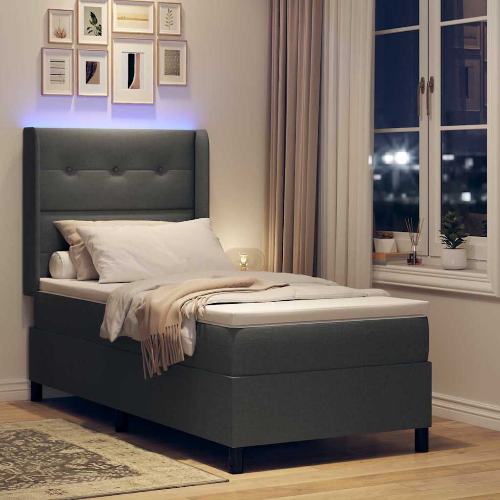 LED Box Spring Bed met matras Lichtgrijs 80 x 200 cm Stof is nu te koop bij PeponiXL, paradijselijk wonen!