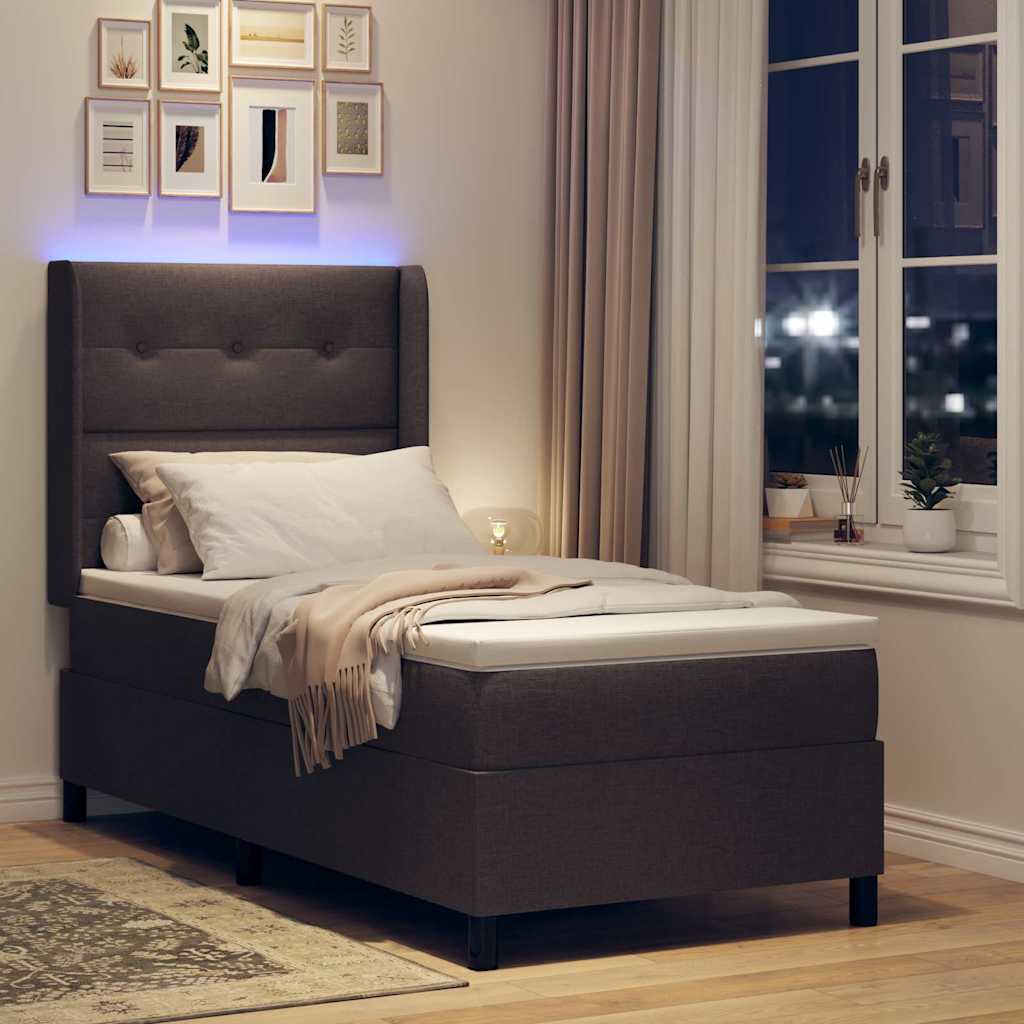 LED Box Spring Bed met matras Donkerbruin 80 x 200 cm Stof is nu te koop bij PeponiXL, paradijselijk wonen!