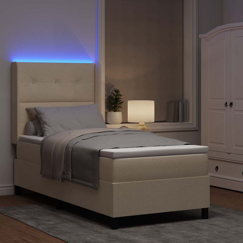LED Box Spring Bed met matras Crème 80 x 200 cm Stof is nu te koop bij PeponiXL, paradijselijk wonen!