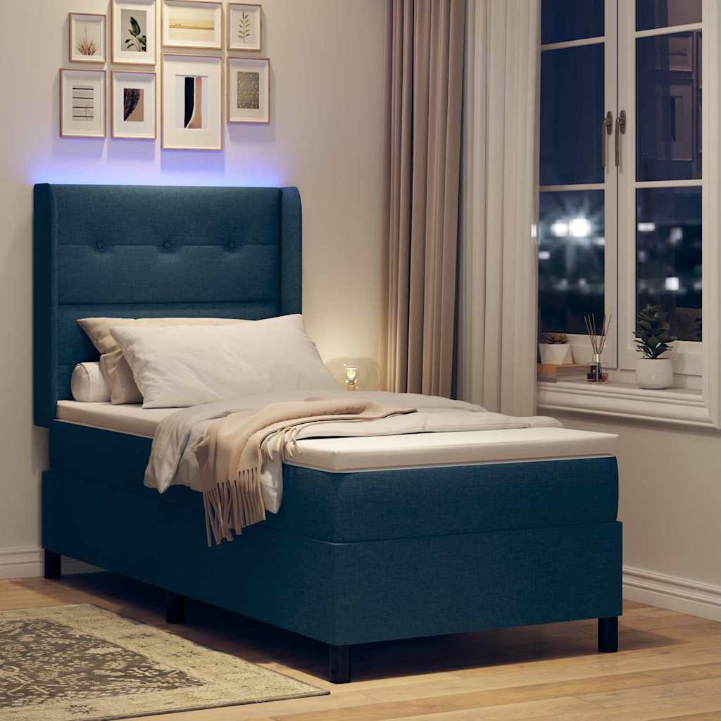 LED Box Spring Bed met matras Blauw 80 x 200 cm Stof is nu te koop bij PeponiXL, paradijselijk wonen!