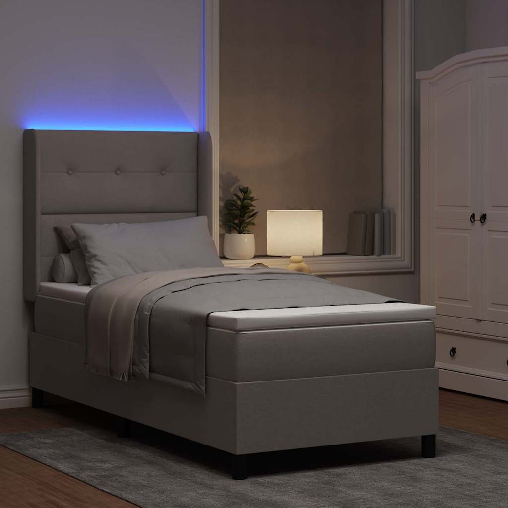 LED Box Spring Bed met matras Taupe 90 x 190 cm Stof is nu te koop bij PeponiXL, paradijselijk wonen!