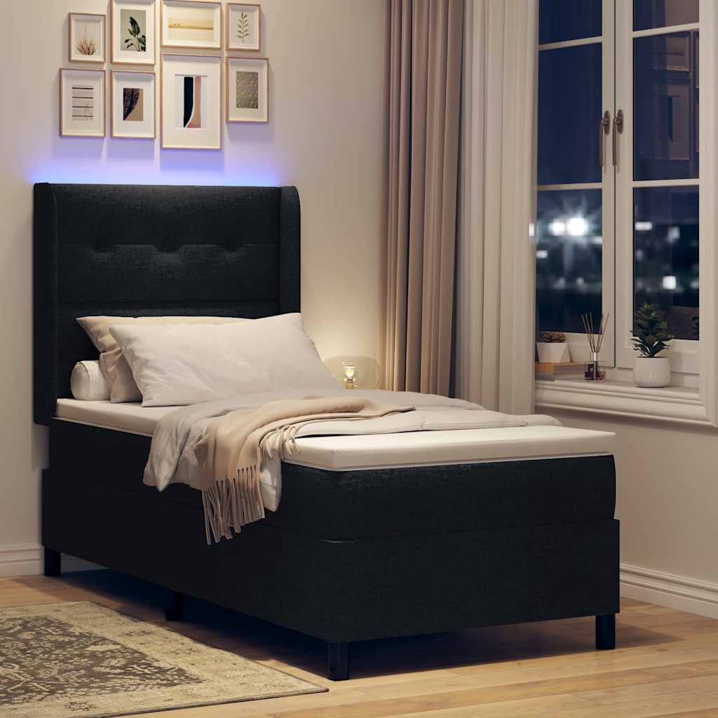 LED Box Spring Bed met matras Zwart 90 x 200 cm Stof is nu te koop bij PeponiXL, paradijselijk wonen!