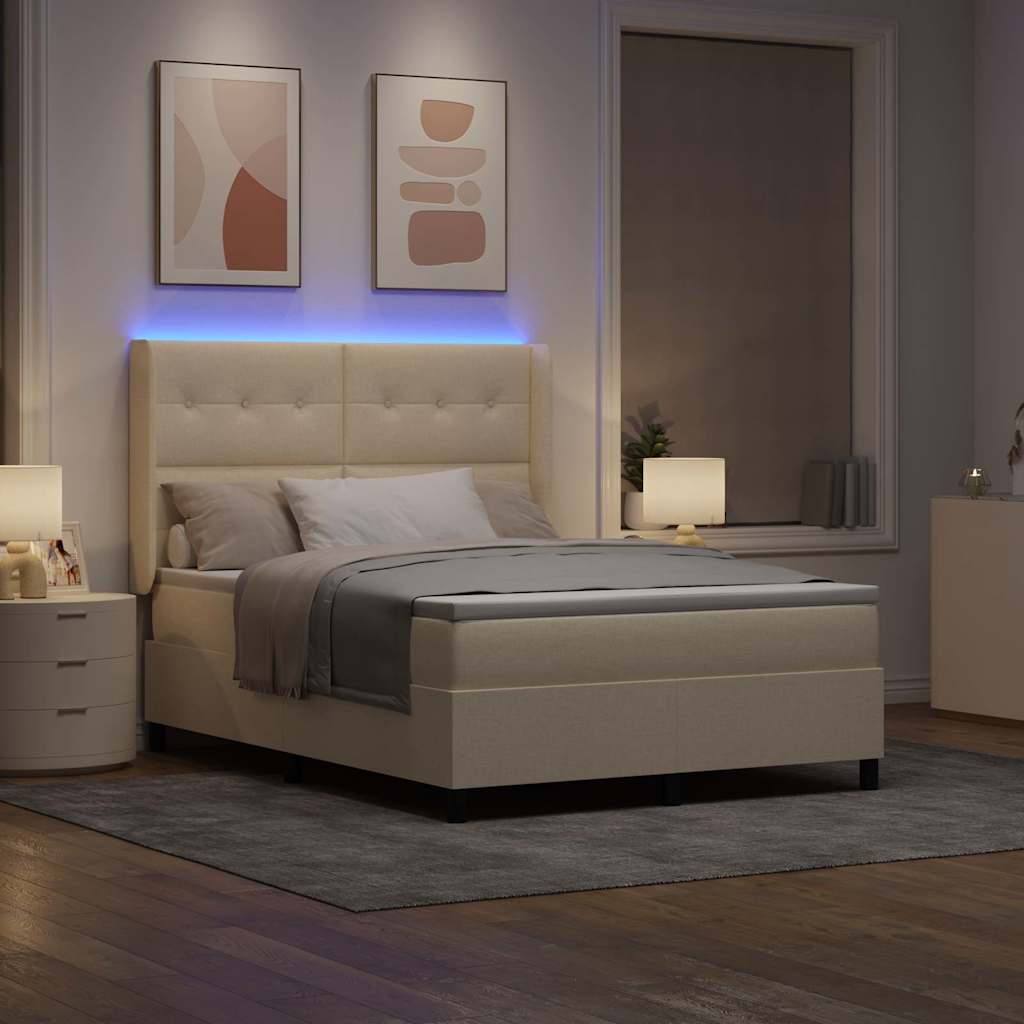 LED Box Spring Bed met matras Crème 140 x 190 cm Stof is nu te koop bij PeponiXL, paradijselijk wonen!