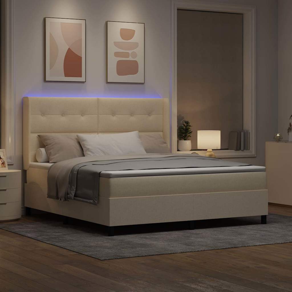 LED Box Spring Bed met matras Crème 180 x 200 cm Stof is nu te koop bij PeponiXL, paradijselijk wonen!