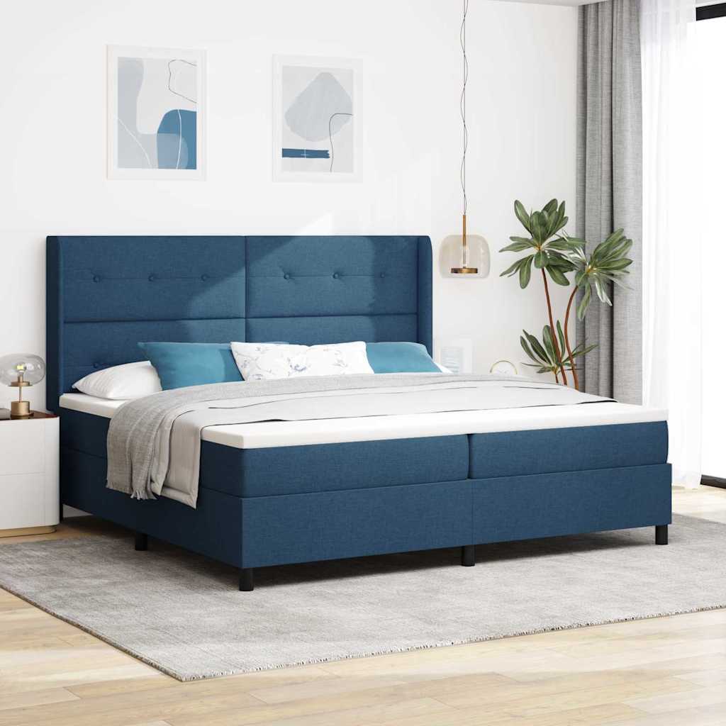 LED Box Spring Bed met matras Blauw 200 x 200 cm Stof is nu te koop bij PeponiXL, paradijselijk wonen!