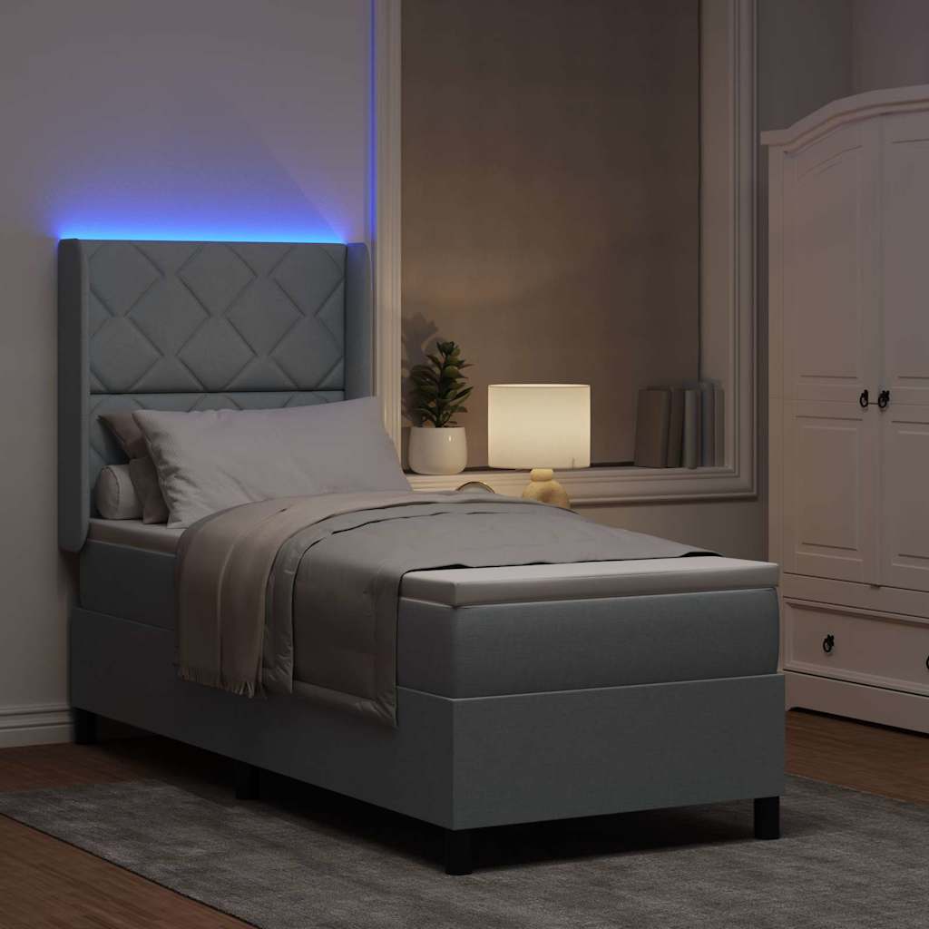 LED Box Spring Bed met matras Lichtgrijs 80 x 200 cm Stof is nu te koop bij PeponiXL, paradijselijk wonen!