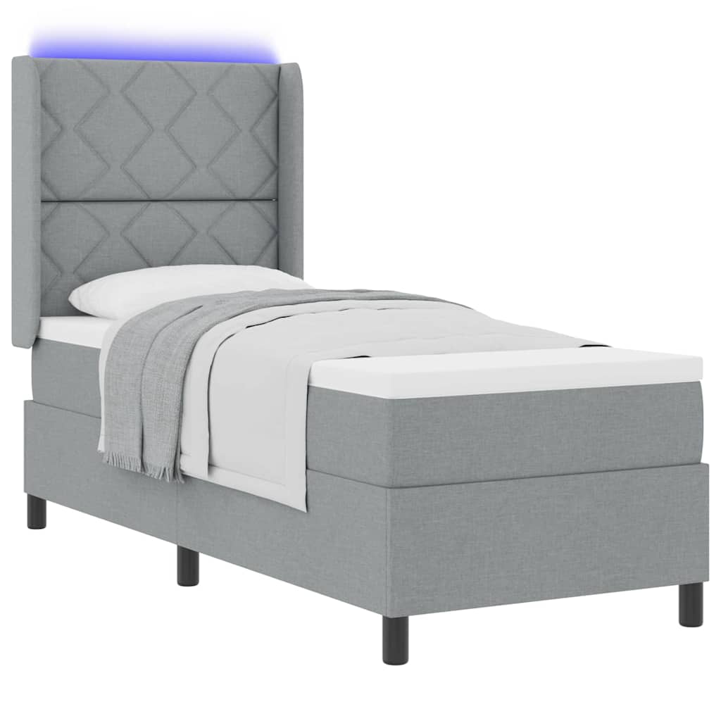 LED Box Spring Bed met matras Lichtgrijs 80 x 200 cm Stof is nu te koop bij PeponiXL, paradijselijk wonen!