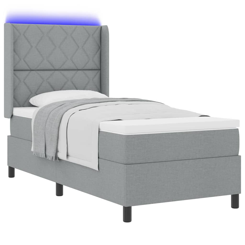LED Box Spring Bed met matras Lichtgrijs 100 x 200 cm Stof is nu te koop bij PeponiXL, paradijselijk wonen!