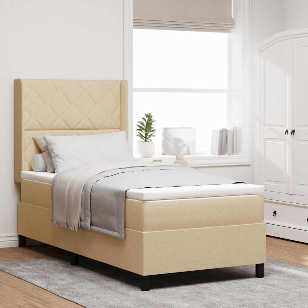 LED Box Spring Bed met matras Crème 100 x 200 cm Stof is nu te koop bij PeponiXL, paradijselijk wonen!