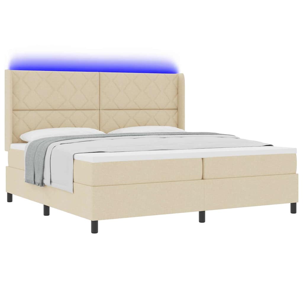 LED Box Spring Bed met matras Crème 200 x 200 cm Stof is nu te koop bij PeponiXL, paradijselijk wonen!