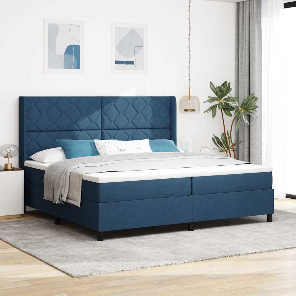 LED Box Spring Bed met matras Blauw 200 x 200 cm Stof is nu te koop bij PeponiXL, paradijselijk wonen!