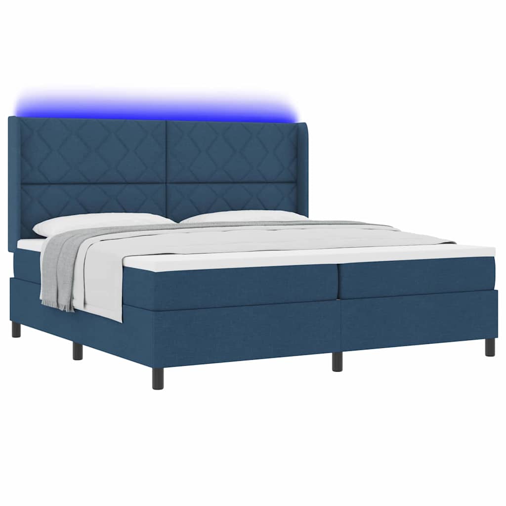 LED Box Spring Bed met matras Blauw 200 x 200 cm Stof is nu te koop bij PeponiXL, paradijselijk wonen!