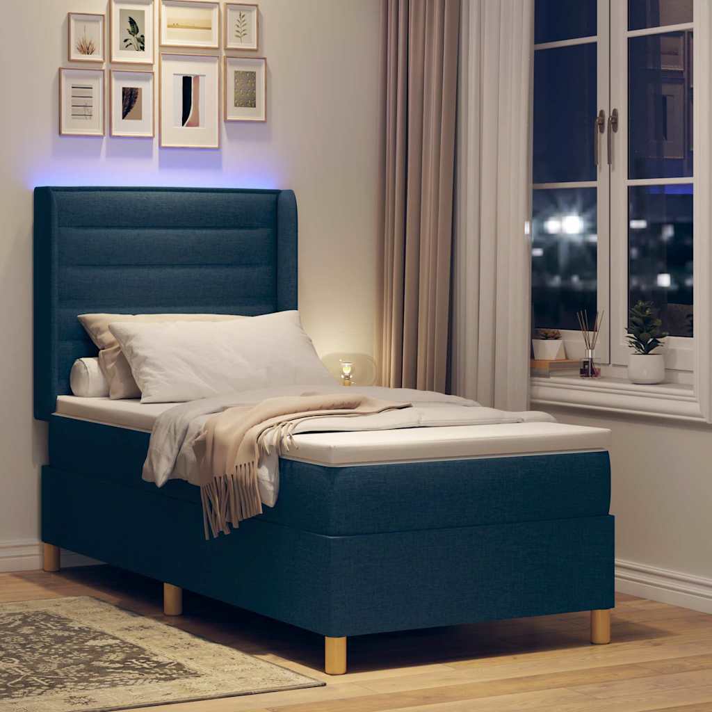 Boxspringbed met LED-stripverlichting Blauw 80 x 200 cm Stof is nu te koop bij PeponiXL, paradijselijk wonen!