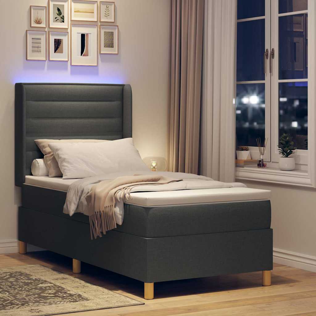 Boxspringbed met LED-stripverlichting Grijs 90 x 190 cm Stof is nu te koop bij PeponiXL, paradijselijk wonen!