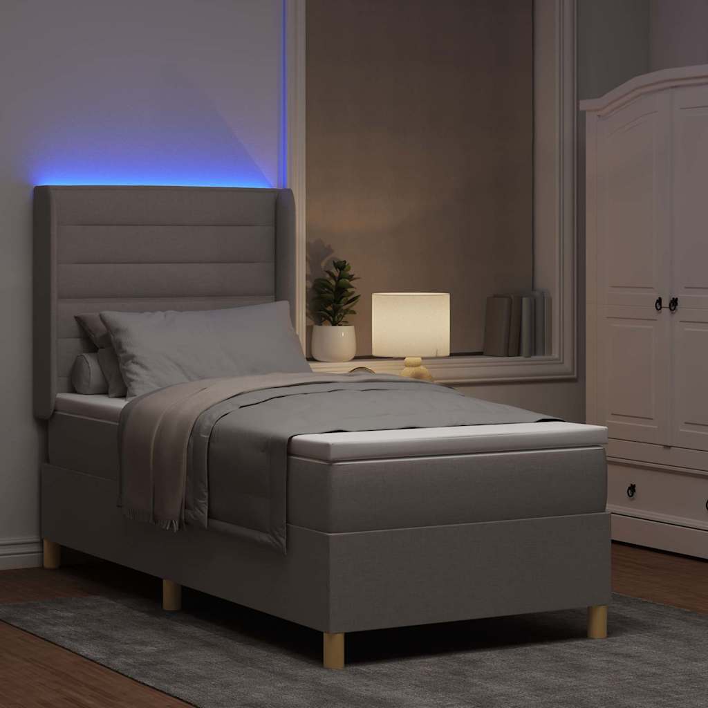 Boxspringbed met LED-stripverlichting Taupe 90 x 190 cm Stof is nu te koop bij PeponiXL, paradijselijk wonen!