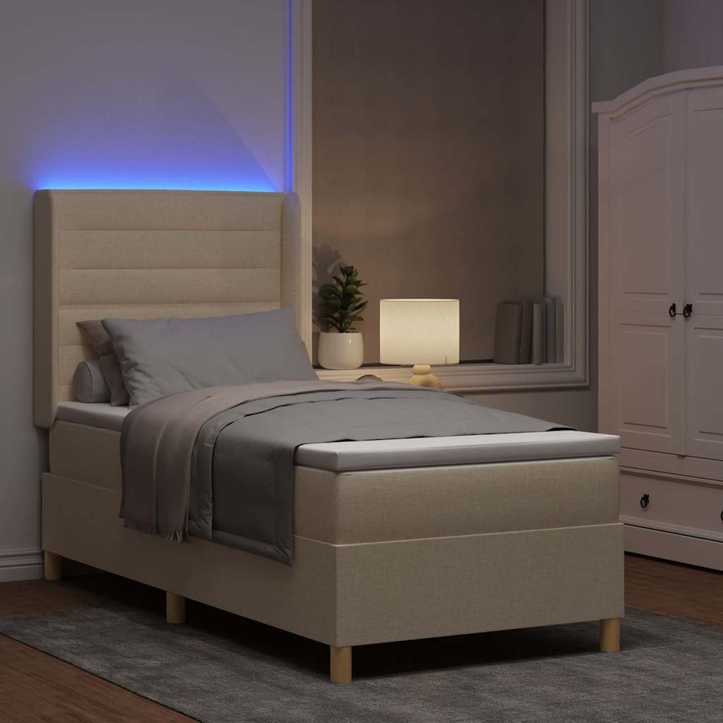 Boxspringbed met LED-stripverlichting Crème 90 x 190 cm Stof is nu te koop bij PeponiXL, paradijselijk wonen!