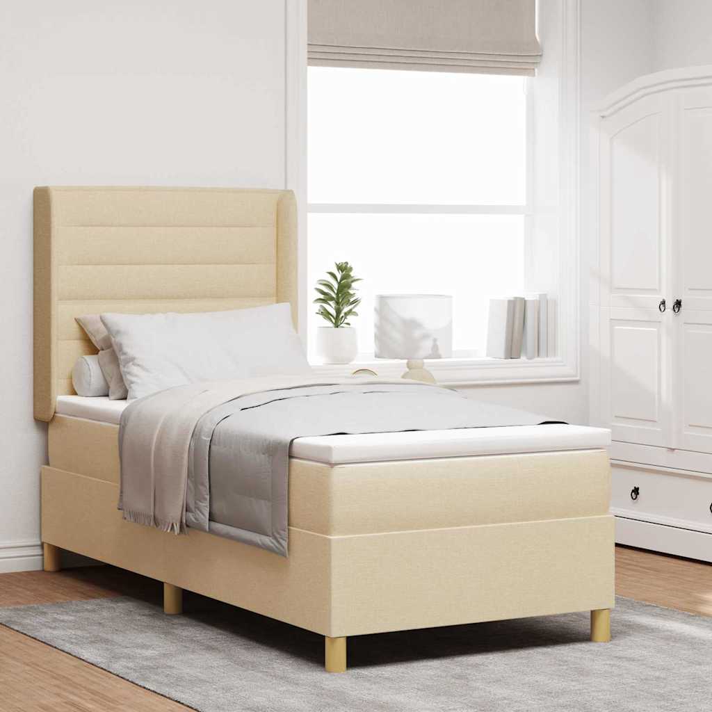 Boxspringbed met LED-stripverlichting Crème 90 x 190 cm Stof is nu te koop bij PeponiXL, paradijselijk wonen!
