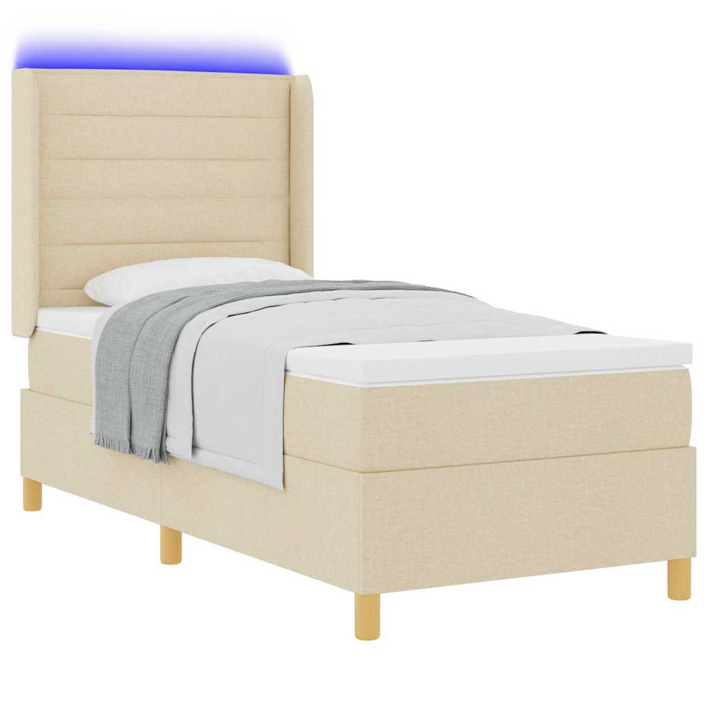 Boxspringbed met LED-stripverlichting Crème 90 x 190 cm Stof is nu te koop bij PeponiXL, paradijselijk wonen!