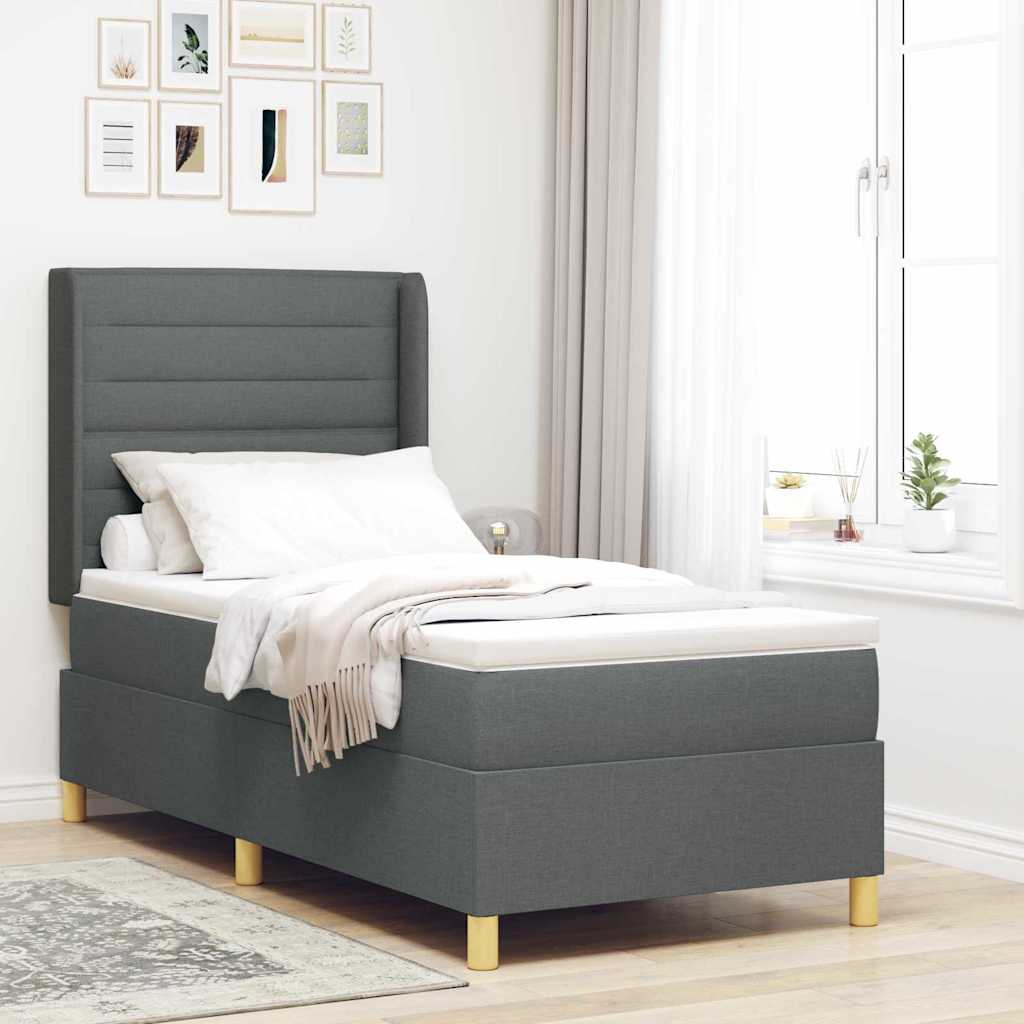 Boxspringbed met kussen met hoofdeinde Grijs 90 x 200 cm Stof is nu te koop bij PeponiXL, paradijselijk wonen!