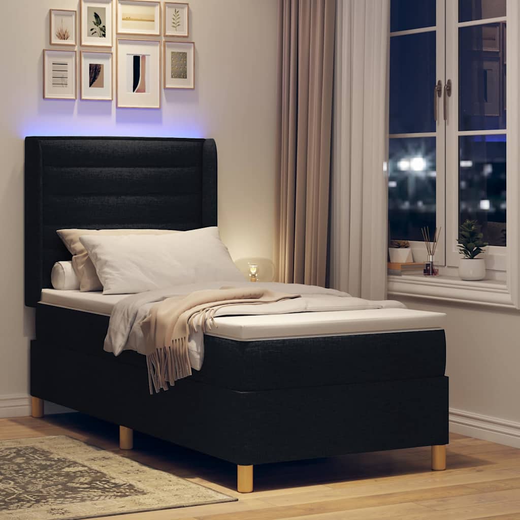 Boxspringbed met LED-stripverlichting Zwart 90 x 200 cm Stof is nu te koop bij PeponiXL, paradijselijk wonen!