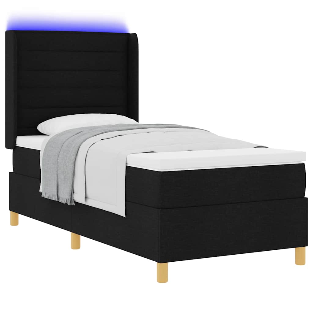 Boxspringbed met LED-stripverlichting Zwart 90 x 200 cm Stof is nu te koop bij PeponiXL, paradijselijk wonen!