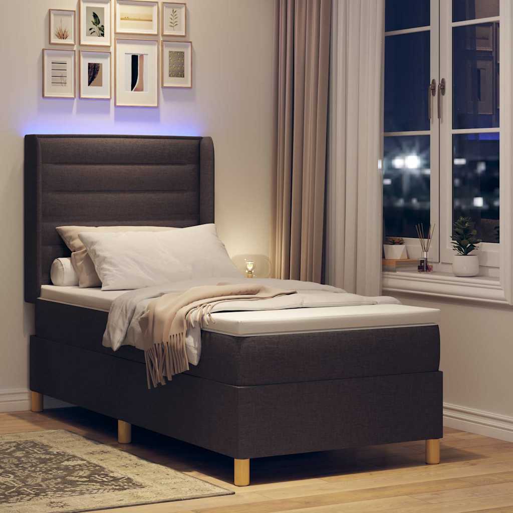 Boxspringbed met LED-stripverlichting Bruin 90 x 200 cm Stof is nu te koop bij PeponiXL, paradijselijk wonen!