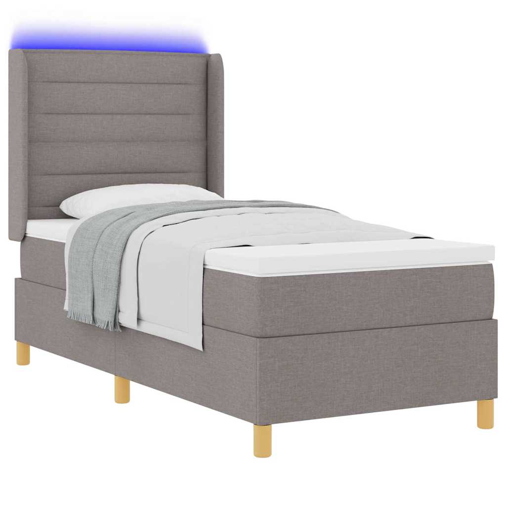 Boxspringbed met LED-stripverlichting Taupe 90 x 200 cm Stof is nu te koop bij PeponiXL, paradijselijk wonen!