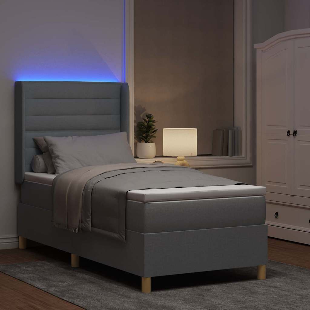 Boxspringbed met hoofdeinde Lichtgrijs 100 x 200 cm Stof is nu te koop bij PeponiXL, paradijselijk wonen!
