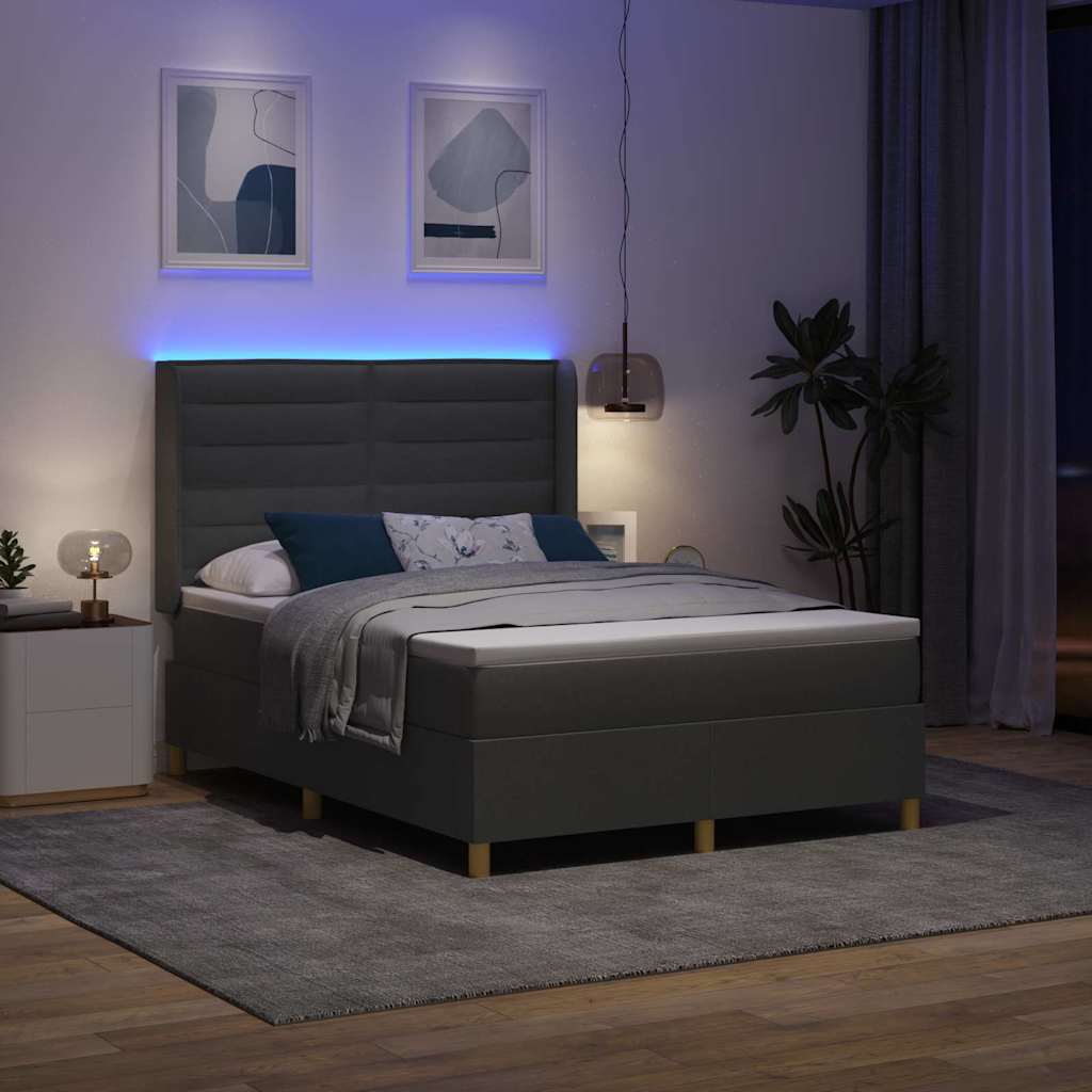 Boxspringbed met LED-stripverlichting Grijs 140 x 190 cm Stof is nu te koop bij PeponiXL, paradijselijk wonen!