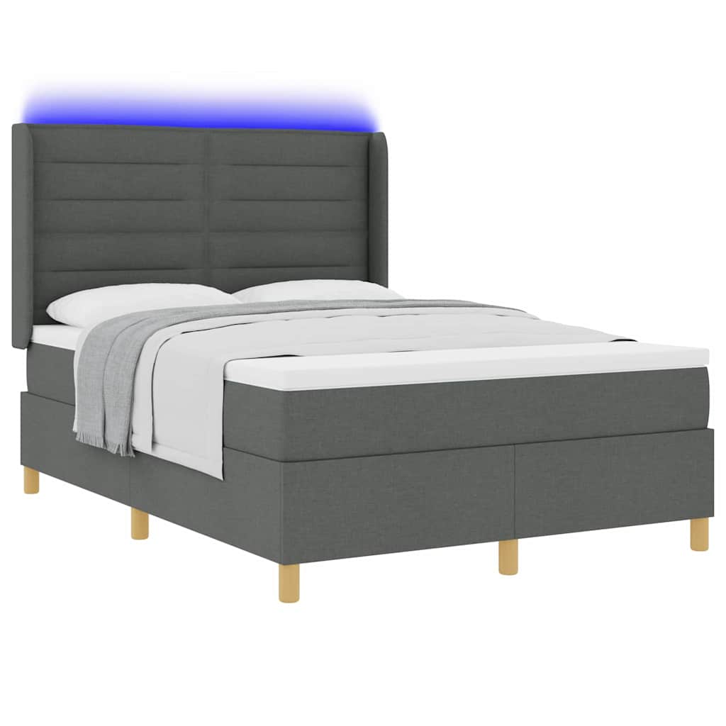 Boxspringbed met LED-stripverlichting Grijs 140 x 190 cm Stof is nu te koop bij PeponiXL, paradijselijk wonen!