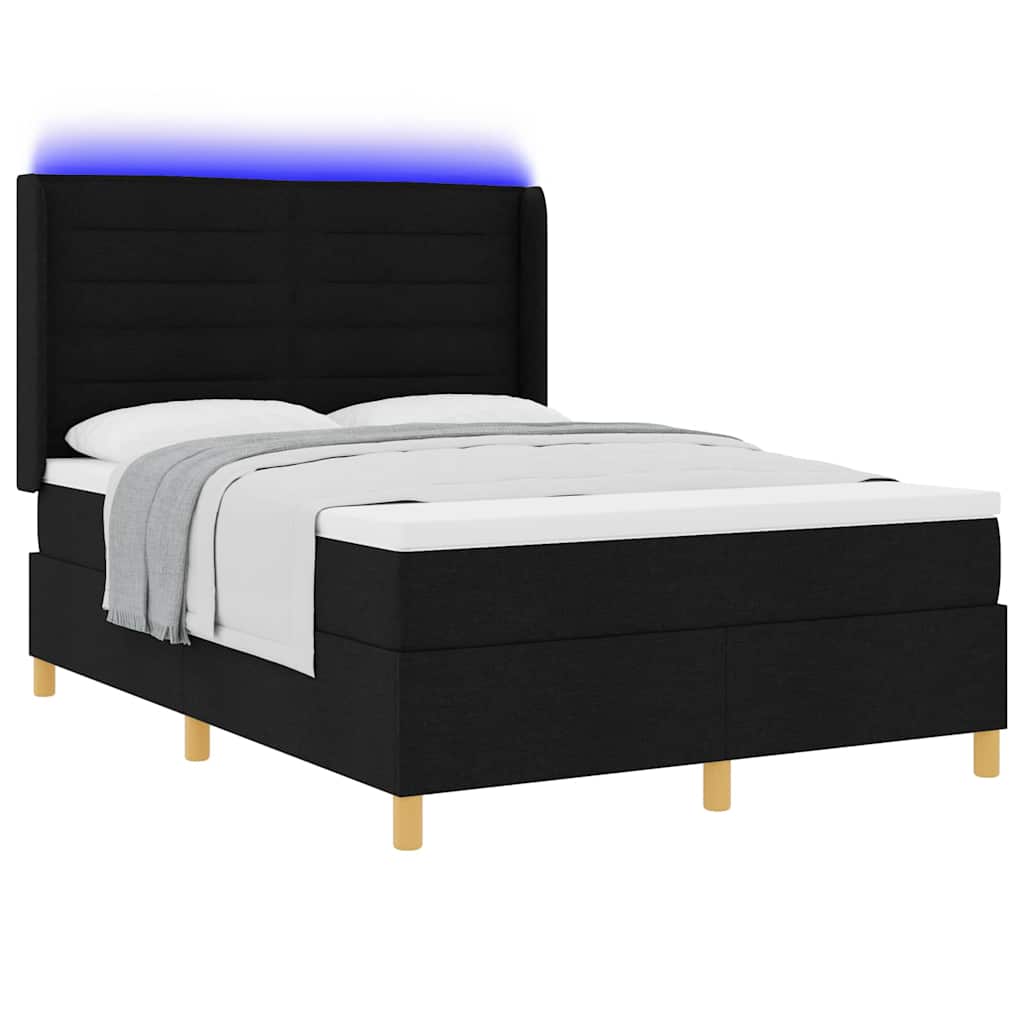 Boxspringbed met LED-stripverlichting Zwart 140 x 190 cm Stof is nu te koop bij PeponiXL, paradijselijk wonen!