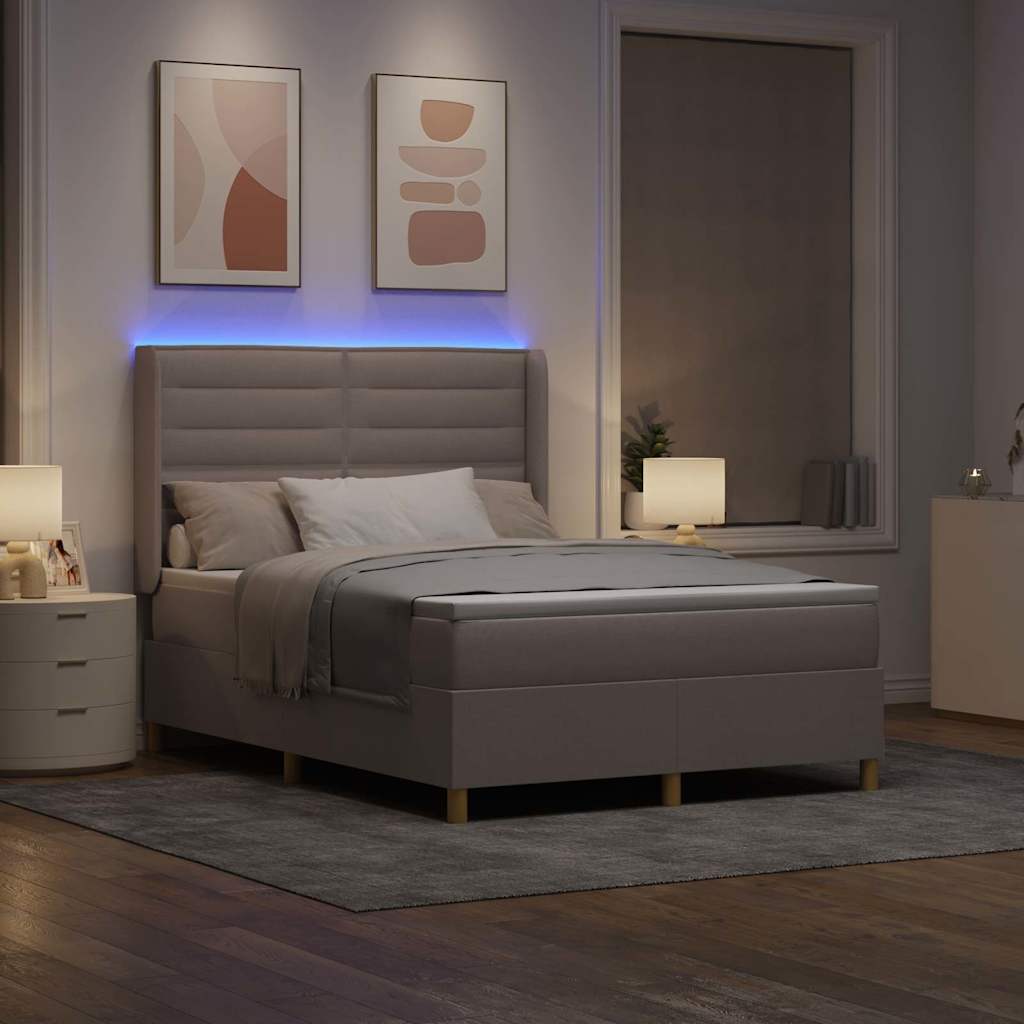 Boxspringbed met LED-stripverlichting Taupe 140 x 190 cm Stof is nu te koop bij PeponiXL, paradijselijk wonen!