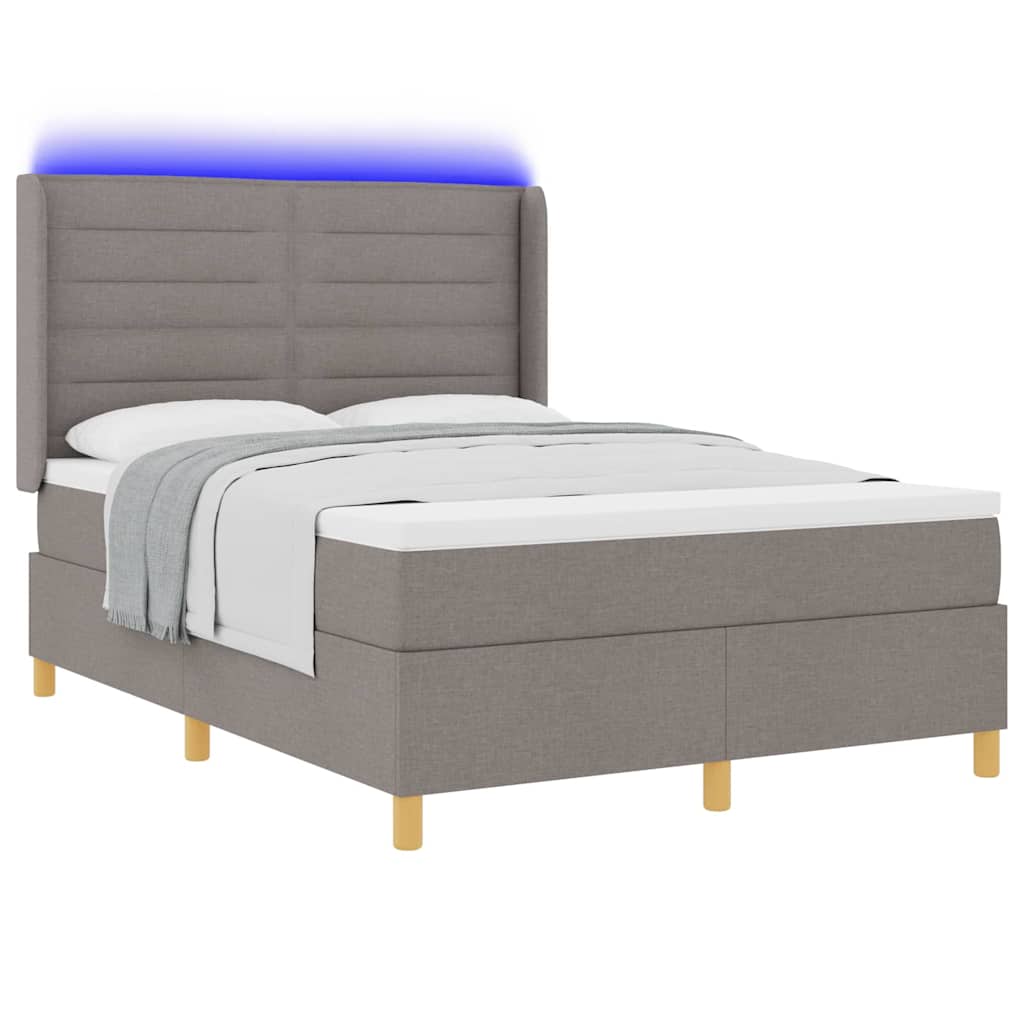 Boxspringbed met LED-stripverlichting Taupe 140 x 190 cm Stof is nu te koop bij PeponiXL, paradijselijk wonen!