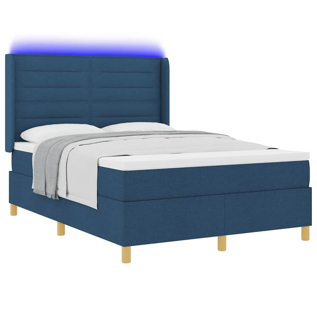 Boxspringbed met LED-stripverlichting Blauw 140 x 190 cm Stof is nu te koop bij PeponiXL, paradijselijk wonen!