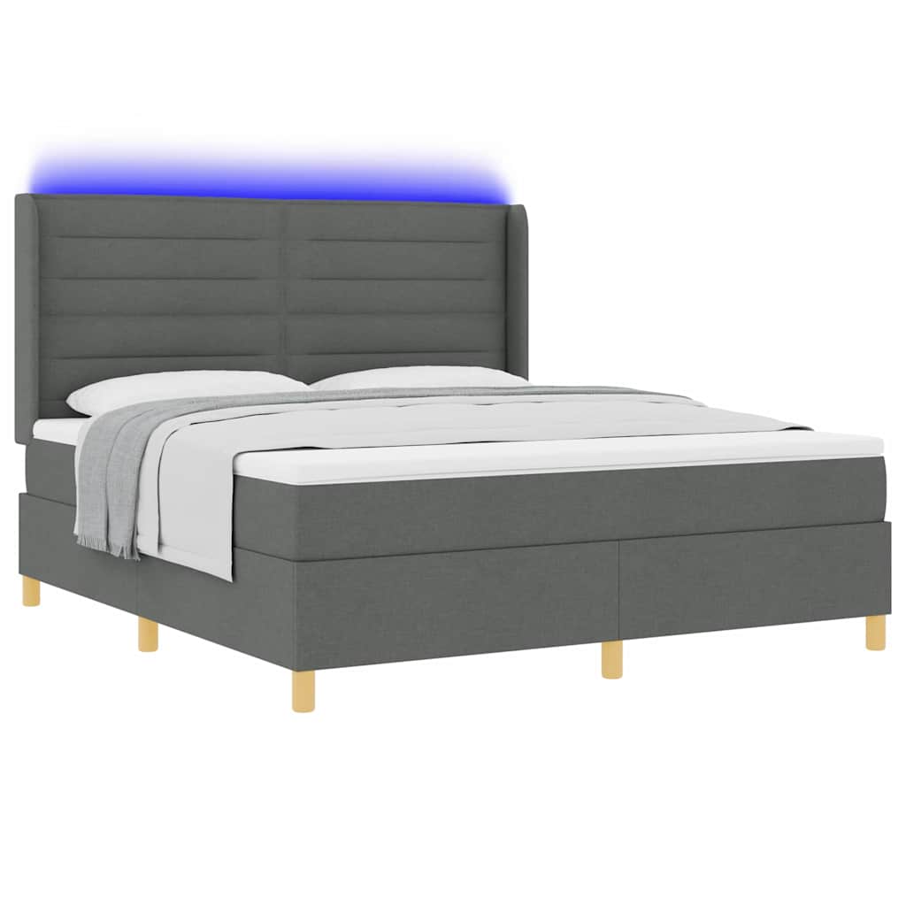 Boxspringbed met LED-stripverlichting Grijs 180 x 200 cm Stof is nu te koop bij PeponiXL, paradijselijk wonen!