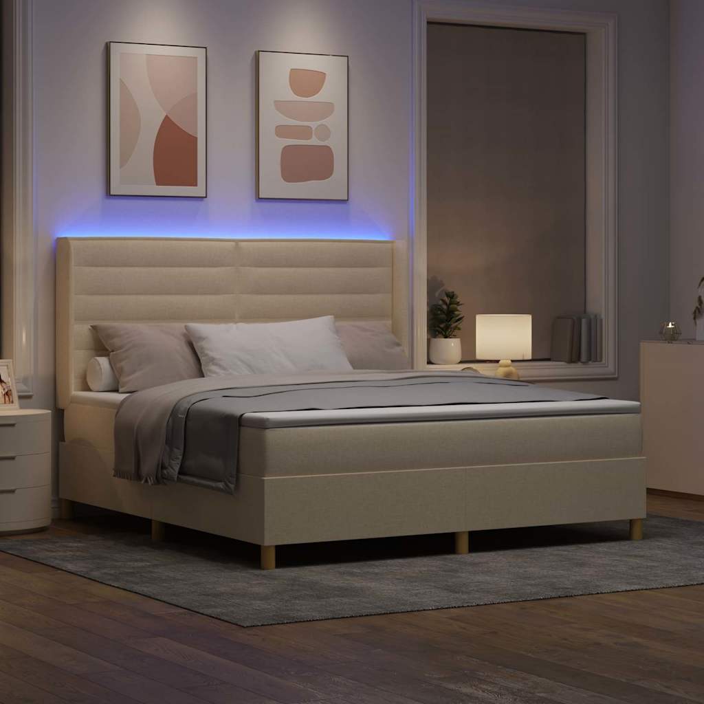 Boxspringbed met LED-stripverlichting Crème 180 x 200 cm Stof is nu te koop bij PeponiXL, paradijselijk wonen!