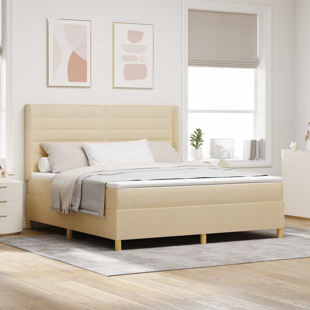 Boxspringbed met LED-stripverlichting Crème 180 x 200 cm Stof is nu te koop bij PeponiXL, paradijselijk wonen!