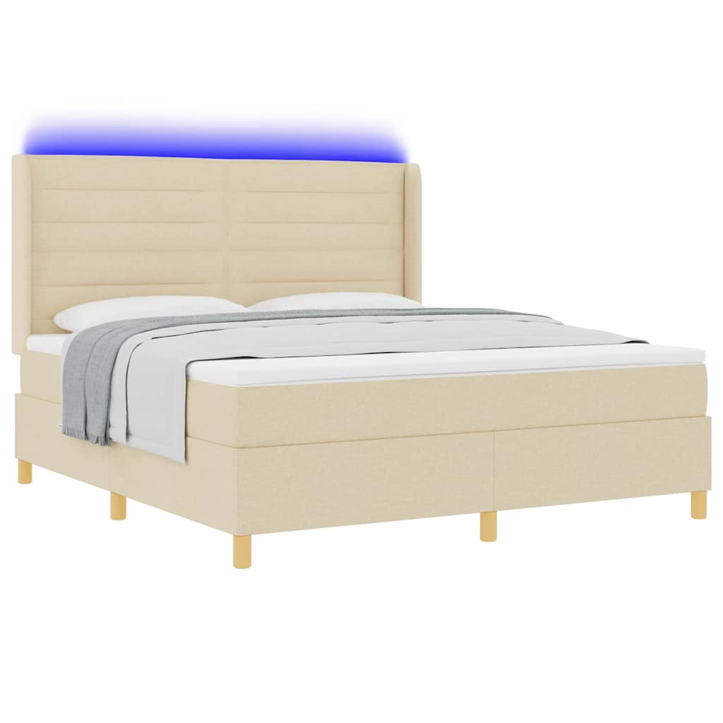 Boxspringbed met LED-stripverlichting Crème 180 x 200 cm Stof is nu te koop bij PeponiXL, paradijselijk wonen!
