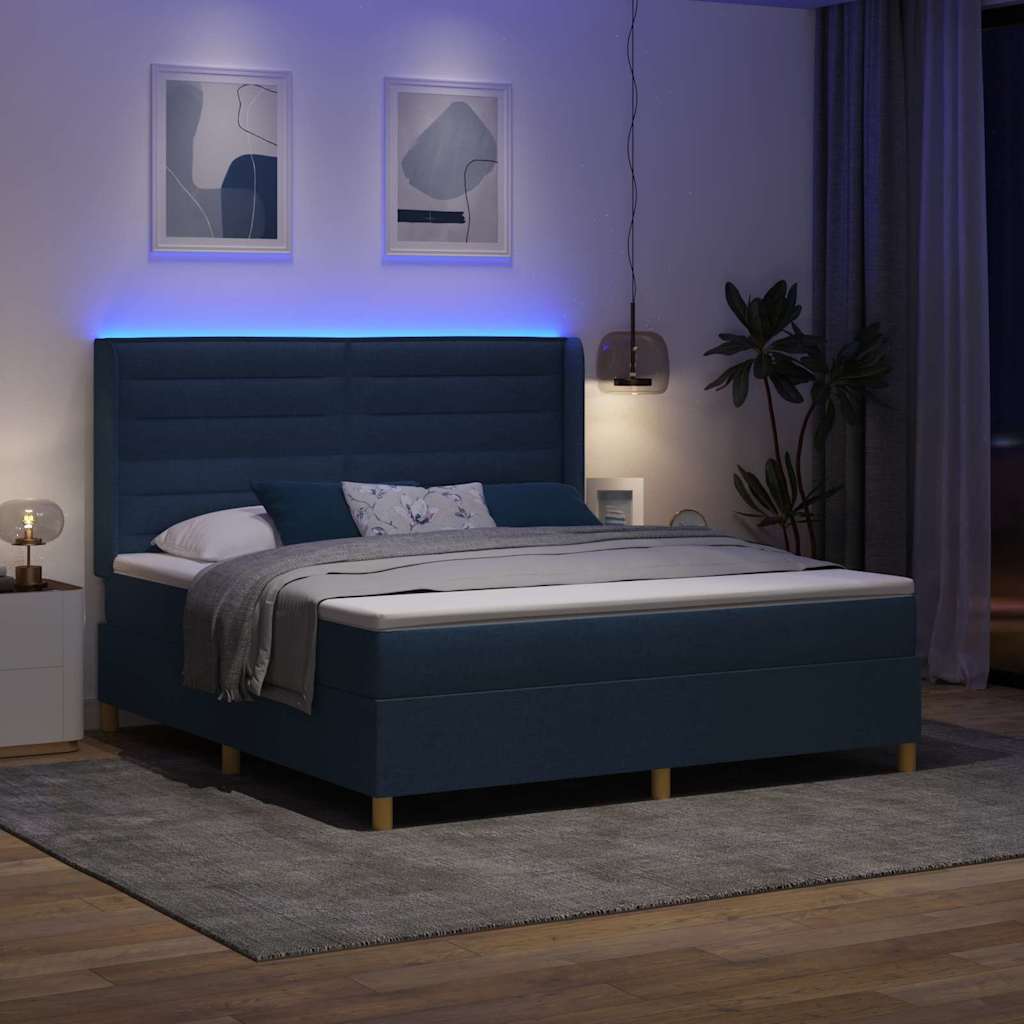 Boxspringbed met LED-stripverlichting Blauw 180 x 200 cm Stof is nu te koop bij PeponiXL, paradijselijk wonen!