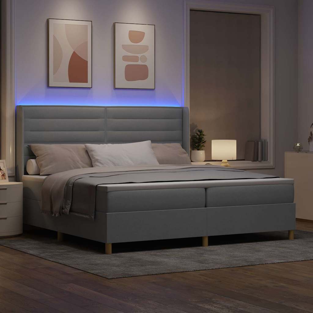 Boxspringbed met hoofdeinde Lichtgrijs 200 x 200 cm Stof is nu te koop bij PeponiXL, paradijselijk wonen!
