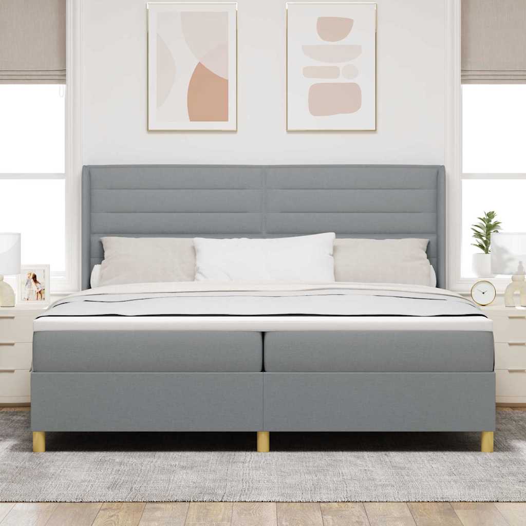 Boxspringbed met hoofdeinde Lichtgrijs 200 x 200 cm Stof is nu te koop bij PeponiXL, paradijselijk wonen!