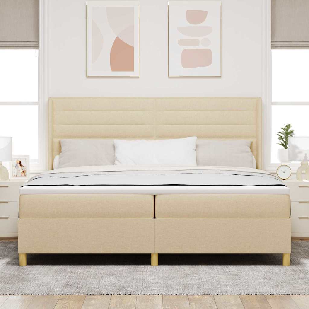 Boxspringbed met matras met LED Crème 140 x 200 cm Stof is nu te koop bij PeponiXL, paradijselijk wonen!