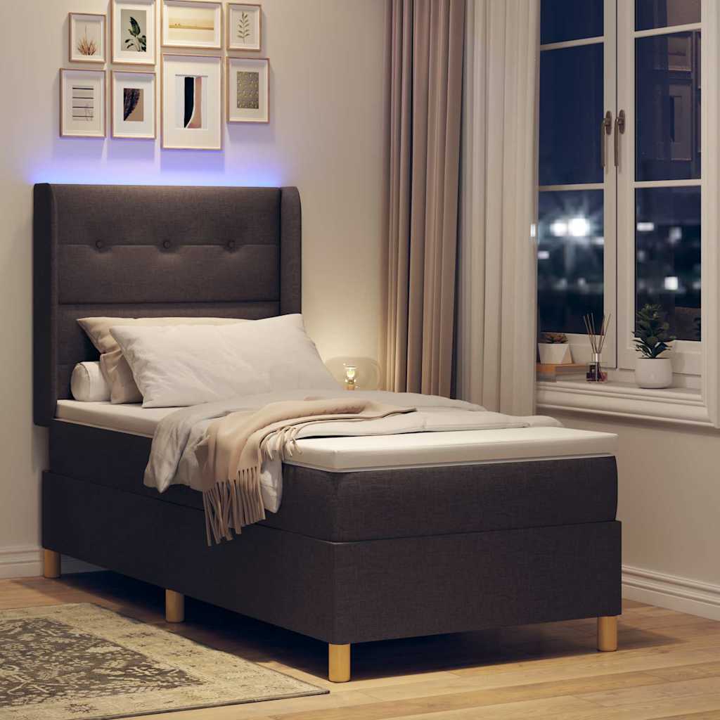 Boxspringbed met LED-stripverlichting Bruin 80 x 200 cm Stof is nu te koop bij PeponiXL, paradijselijk wonen!