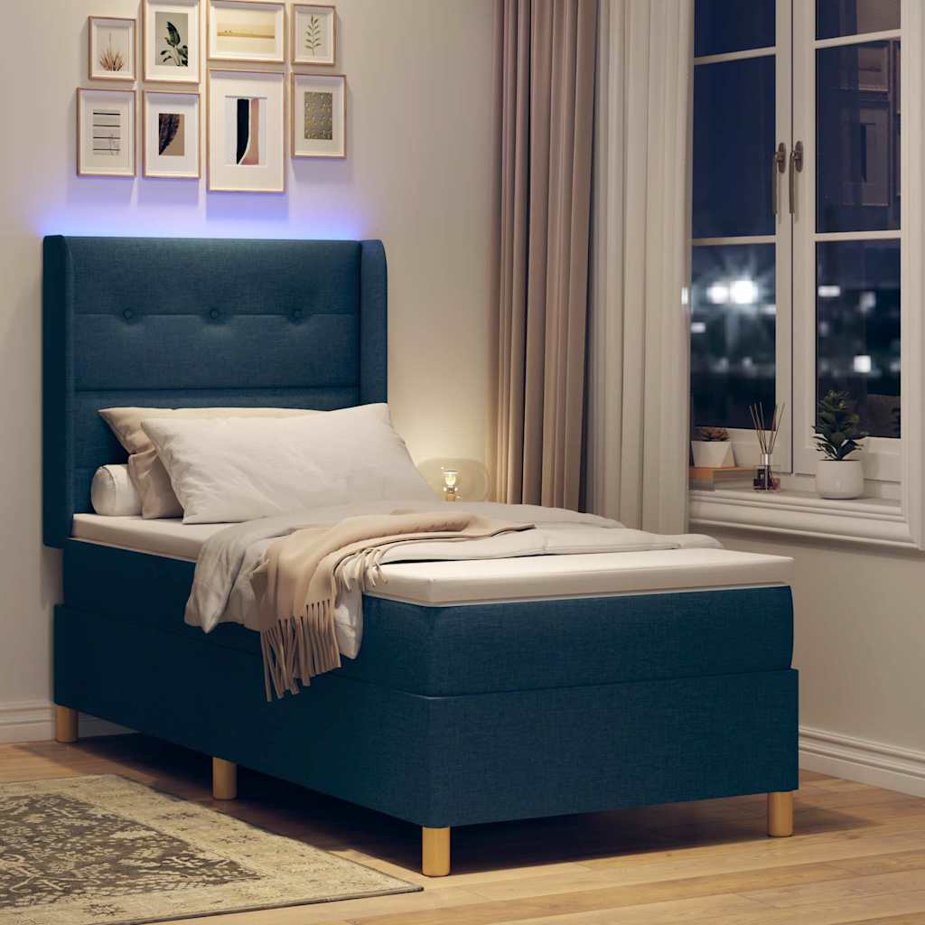 Boxspringbed met LED-stripverlichting Blauw 80 x 200 cm Stof is nu te koop bij PeponiXL, paradijselijk wonen!