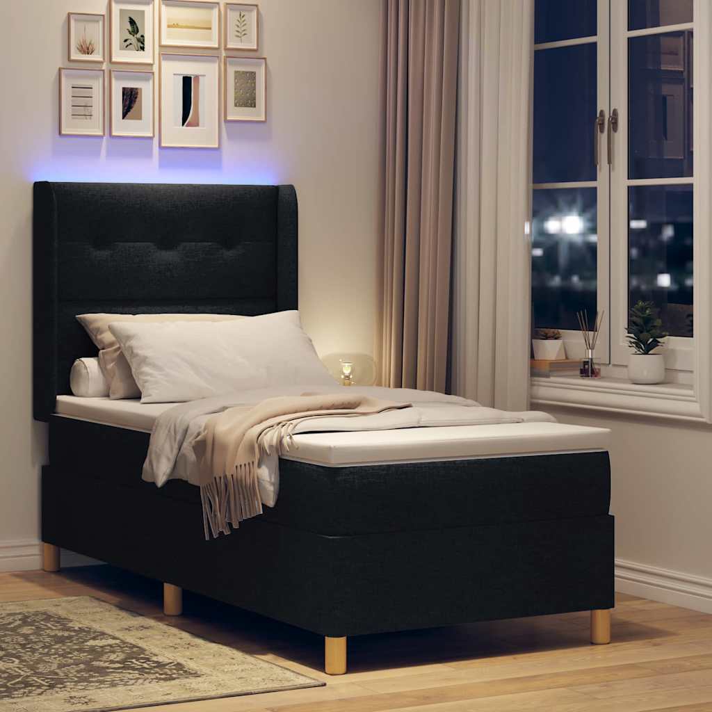 Boxspringbed met LED-stripverlichting Zwart 90 x 190 cm Stof is nu te koop bij PeponiXL, paradijselijk wonen!