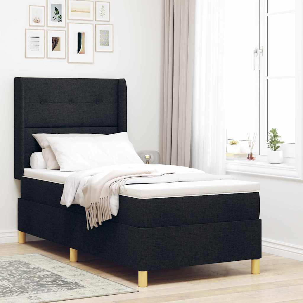Boxspringbed met LED-stripverlichting Zwart 90 x 190 cm Stof is nu te koop bij PeponiXL, paradijselijk wonen!
