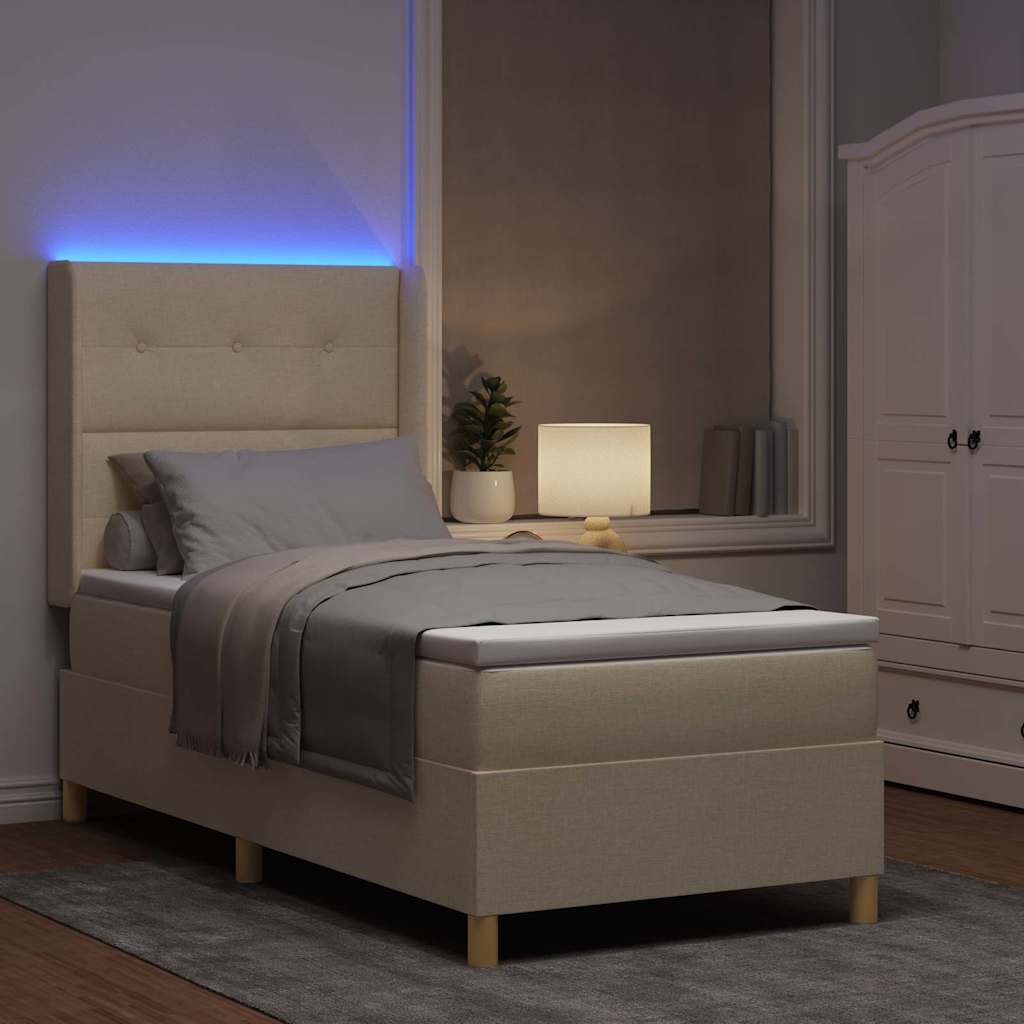 Boxspringbed met LED-stripverlichting Crème 90 x 200 cm Stof is nu te koop bij PeponiXL, paradijselijk wonen!